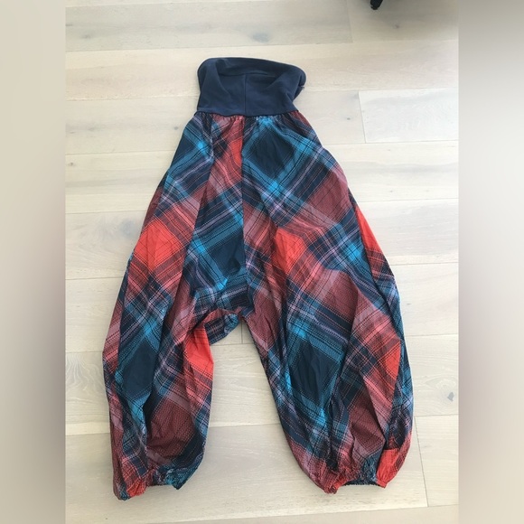 Anthropologie Maeve Gathered Balloon Jumpsuit Plaid Harem Strapless Blue sz M - Picture 4 of 8